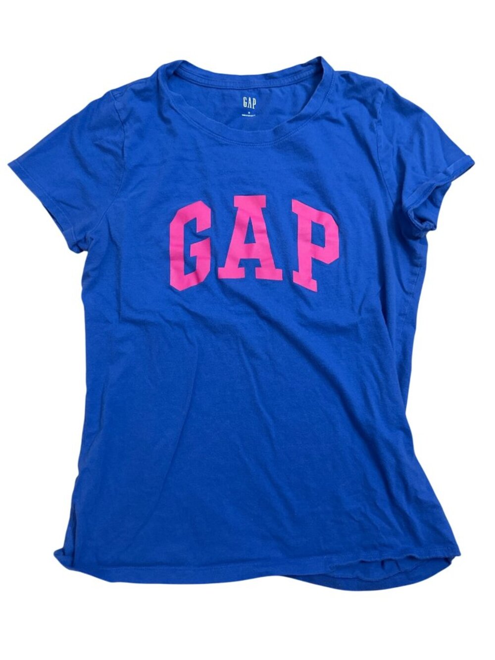 Gap Womens Blue Logo T-Shirt Medium 100% Cotton Casual Short Cap Sleeve